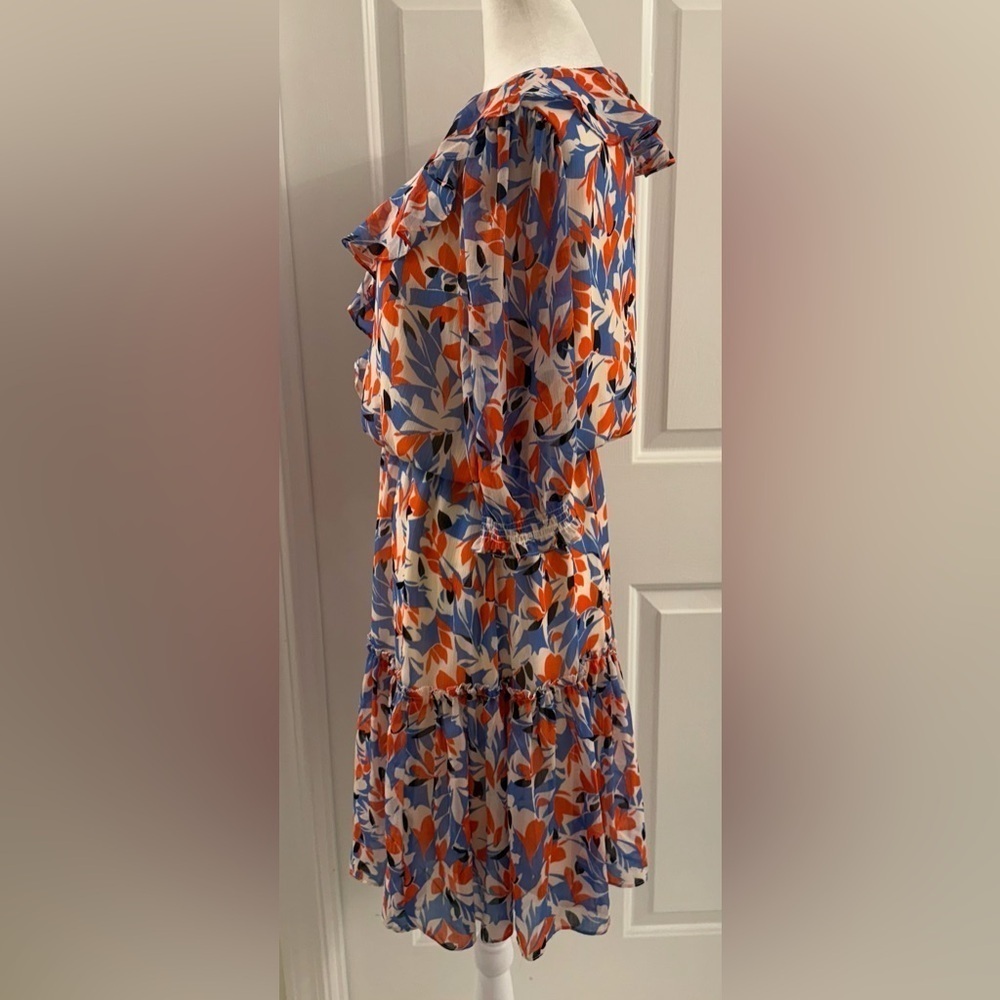 NWT LAUREN RALPH LAUREN CRINKLED GEORGETTE DRESS FLORAL BLUE RED WHITE SIZE 4 - Picture 3 of 8